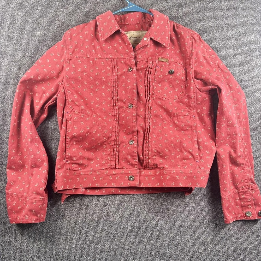 Vintage Lauren Ralph Lauren Trucker Jacket Womens Medium‎ Red Floral Denim 90s